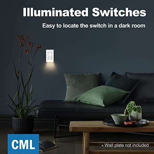 [5 Pack] Cml Illuminated Light Switch, Single Pole Decorator Paddle Rocker Wall Switch With Led Night Light, Dusk To Dawn Automatic On/Off Light Sensor, 15A 120V Grounding Wire, White #TOP6