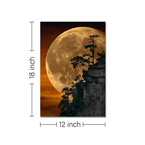 Image of RANGOLI 100% Cotton Stretched Canvas Painting 400 GSM, Framed The Moon Canvas Abstract Wall Art for Living Room, 3D Paintings for Wall Decor (12 x 18 Inch With Frame)