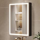 Spliceable Modular LED Lighted Bathroom Medicine Cabinet Mirror with Anti-Fog Aluminum Frame, Adjustable Lighting, Built-in Sockets & USB Ports – Wall Mounted (Left Hinge, 28' L x 20' W)