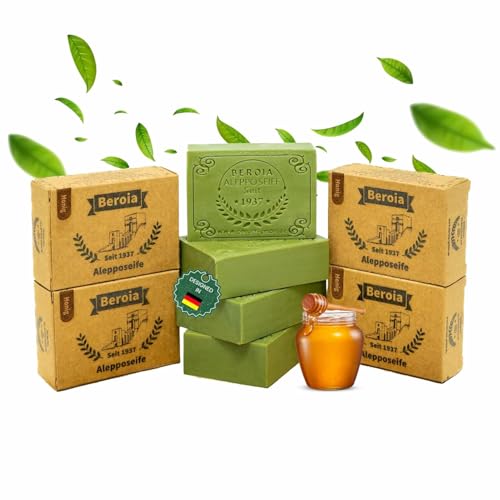 Beroia® Originale Aleppo Seife 4x 125g traditionell & handgemachte Duschseife für Haut & Haar | Olivenölseife Handseife Stückseife Naturseife Naturkosmetik | vegan | Honig