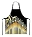 Wasach Tablier noir et doré en forme de notes de musique, tablier réglable pour homme et femme, convient pour la cuisine, la serveuse, le chef