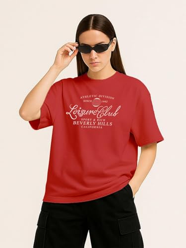 Image of Women's Printed Oversized T-Shirt with Half Sleeves and Round Neck, Soft Spun Fabric for Casual Wear (Size - S-2XL)