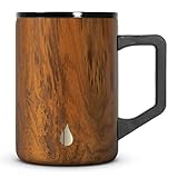 Elemental Insulated Coffee Mug - Triple-Wall Stainless Steel Summit Travel Cup for Hot and Cold Drinks - Thermal Coffee Mug with Lid and Handle for Camping, Office & Travel 16oz - Teakwood