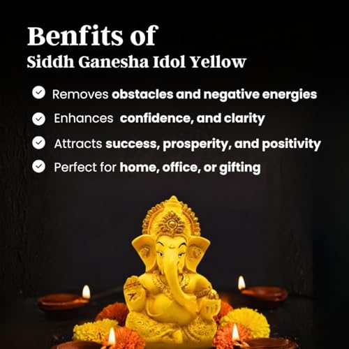Image of VAMA Ganesh Idol for Car Dashboard Siddh at Chintamani Ganesha Temple, Ujjain | Lord Ganesha Idol for Car | Ganesh Murti | Ganpati Idol for Home Decor, Office Desk, Mandir and Gift 3.5 Inches (Yellow)