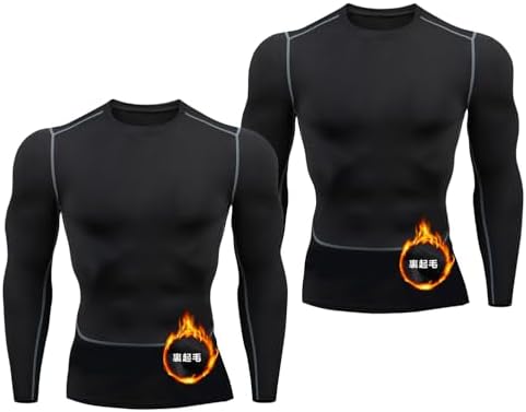 （10:00時点） [XiXiV] 秋 冬用 スポーツインナー メンズ 長袖 2枚組 防寒肌着 [吸汗速乾 発熱保温] ランニング コンプレッション ウェア 加圧長袖シャツ アップ アウトドア スキー 作業 登山 アンダーウェア