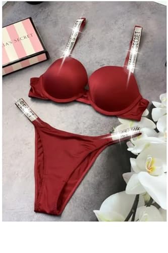 Image of Women Girl's Plain Cotton Padded Push-up Wireless Underwired Sports Non Padded Regular V Secret Everyday Wear Stylish Wired Non-Wired Full Coverage T-Shirt Solid Bra Underwear Lingerie Set