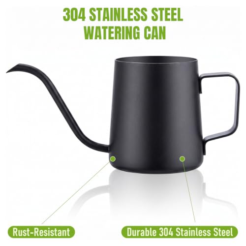 Image of Watering Can for Indoor Plants, Indoor Watering Can with Long Spout and Handle Rust-Proof 304 Stainless Steel Material (350ml /12oz-Black)