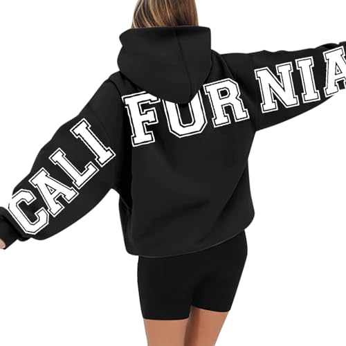 HUIFUAO Paris Womens Hoodies Oversized Womens Sweatshirt Zwart Letter Print Lange Mouw Plus Size Womens Hoodies Pullover Tops, Z11 Zwart, S - Afbeelding 3