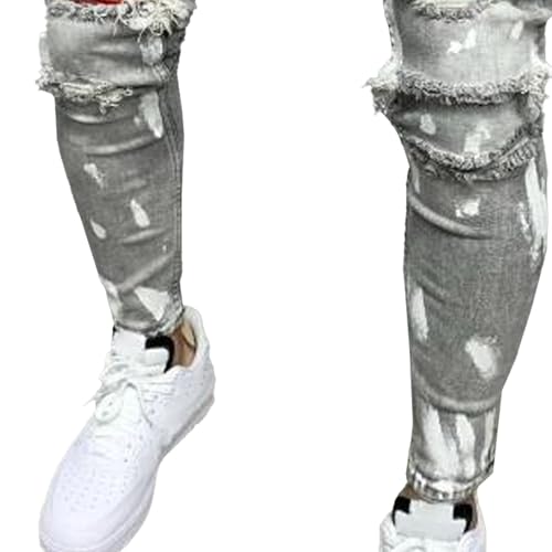 Men's Ripped Elastic Straight Leg Denim Jeans Vintage Casual Trousers Walking Long Denim Pants3