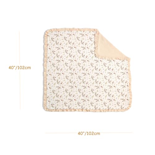 Image of CREVENT 40''X40'' 100% Organic Cotton Muslin Baby Blanket for Newborns, Essential for Baby Shower Birthday Gift - Beige Flower 100X100cm