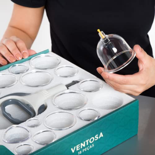 Zenai - Kit Ventosa Com 18 Copos e Bomba de Alta Sucção Ventosaterapia Massoterapia