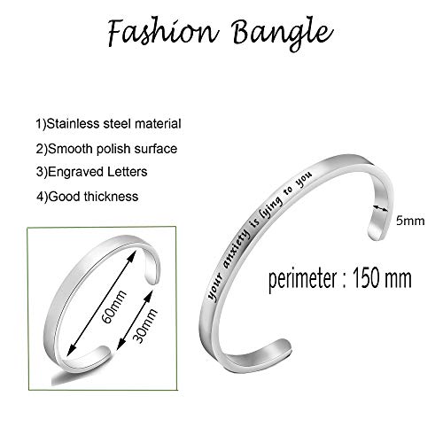 Detailed Your Anxiety is Lying to You Bracelet Mental Health Cuff Bracelet Recovery Gift2