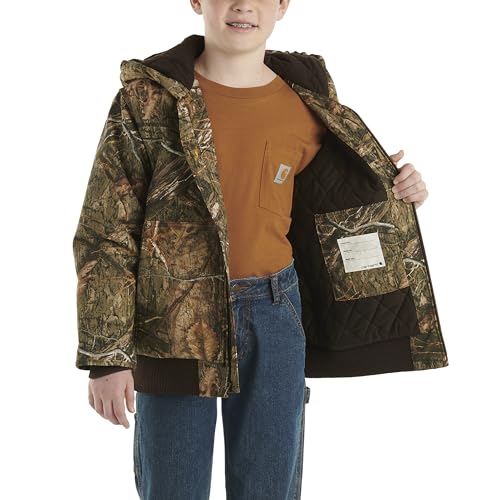 Image of Carhartt Boys' Flannel-Lined Hooded Canvas Insulated Zip-Up Jacket
