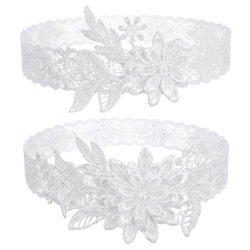 Image of Lusofie 2Pcs Bridal Wedding Garter, Wedding Garter for Bride Women | White Lace Floral