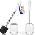 Toilet Brush, 2 PCS Toilet Brush and Holder with 304 Stainless Steel Handle, Space Saving Toilet Bowl Brush for Storage, Durable Bristles Toilet Scrubber for Bathroom Cleaning