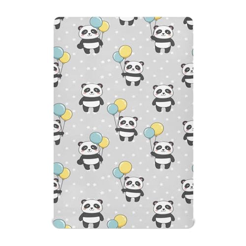 Image of Panda Stars Balloon Grey Fitted Crib Sheet for Boys Girls Baby Breathable Crib Bedding Set for Crib Mattress,52 X 28 in