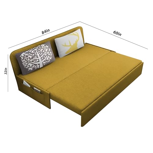 Image of Divano 3 Seater Sofa Cum Bed for Living Room (Yellow) Premium Fabric Sofa