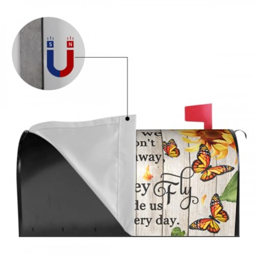 Image of Sunflower Butterfly Mailbox Covers Magnetic- Spring Summer Standard Size 21x18 Inch- Rustic Wood Memorial Mailbox Wrap Letter Post Cover Decoration for Yard Garden Outdoor Outside