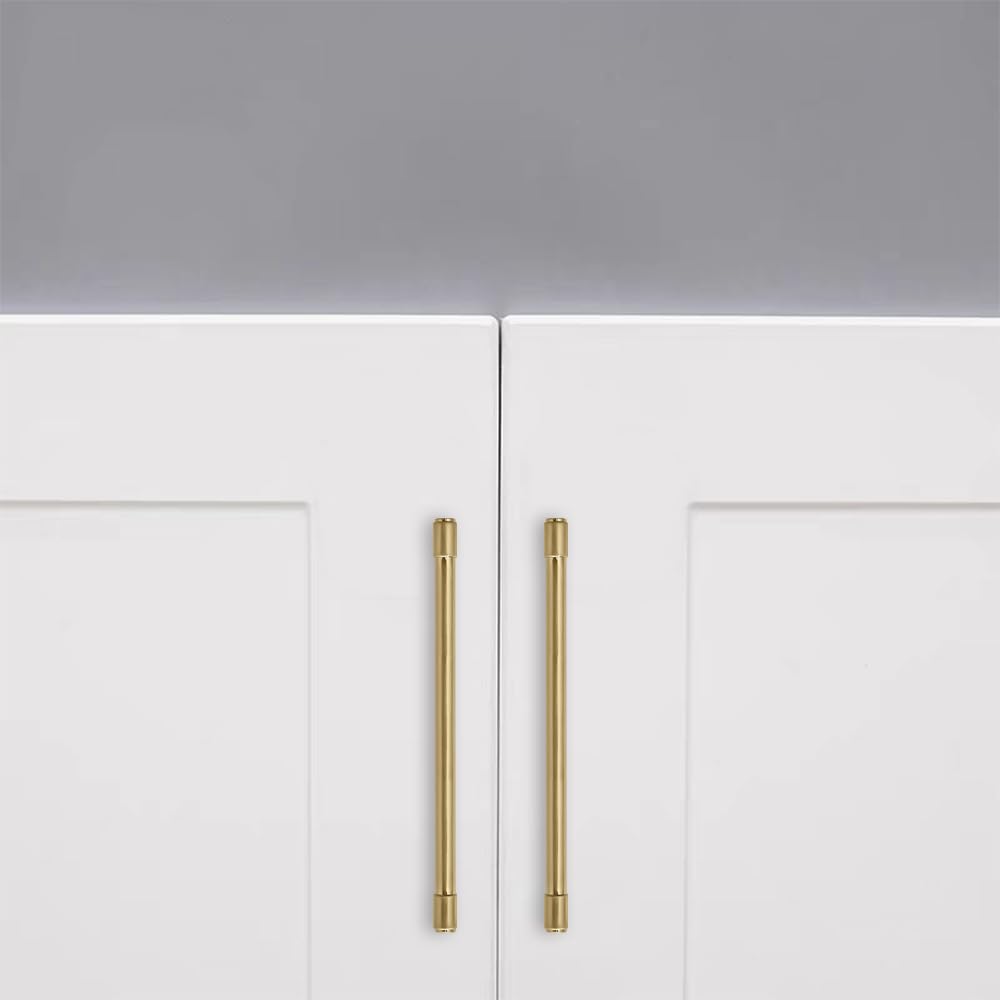 Jasper - Paquete de 10 tiradores dorados para gabinete, centro de agujero de 10 pulgadas, tiradores modernos para cajones de cocina, cajones de baño, tiradores de latón cepillado para puerta de
