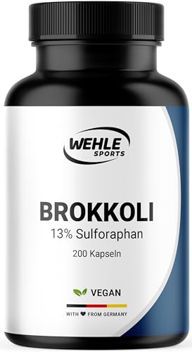Brokkoli Kapseln - 200x Sulforaphan Hochdosiert - 1000mg pro Tagesportion - 130mg Sulforaphan - Brokkolisprossen - Vegan und produziert in Deutschland - Verpackung kann variieren