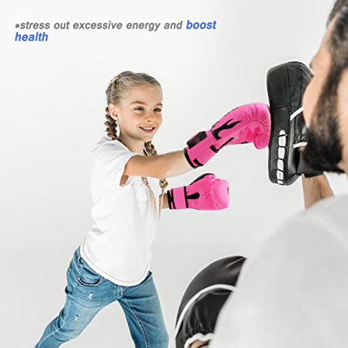 Image of GROOFOO Kids Boxing Gloves for Child Punching Bag Sparring Training, 4oz 6oz fit 3 to 14 Years （Pink,4 Oz）