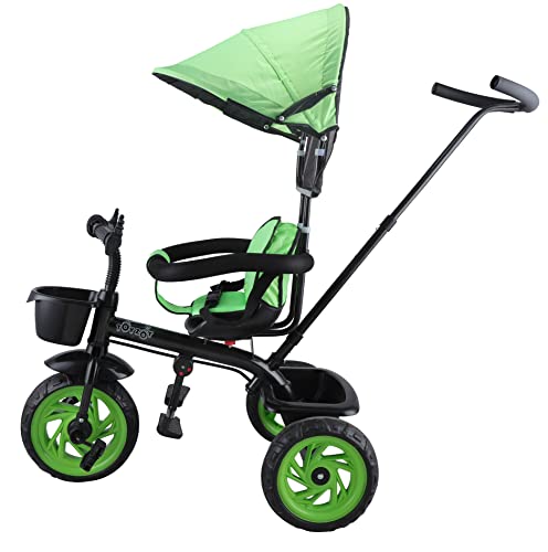 Image of JoyRide Stroller Tricycle| Baby Trike|Tricycle with Canopy and Parental Adjust Push Handle for Kids|Boys|Girls Age Group 1.5 to 5 Years (Green)