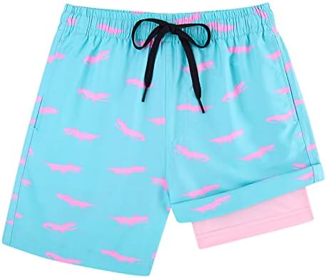 Cozople Crocodile Swim Shorts with Boxer Brief Liner Bright Blue Swimming Trunk Compression Quick Dry Swimwear Anti Chafe Stretchy Boardshorts Size 10-12