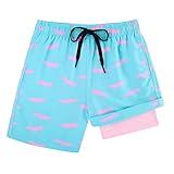 Picture of Cozople Boys Swim Trunks with Boxer Brief Liner Crocodile Bright Blue Bathing Suit Compression Quick Dry Swimsuit Anti Chafe Swimming Short Stretchy Boardshorts Size 7