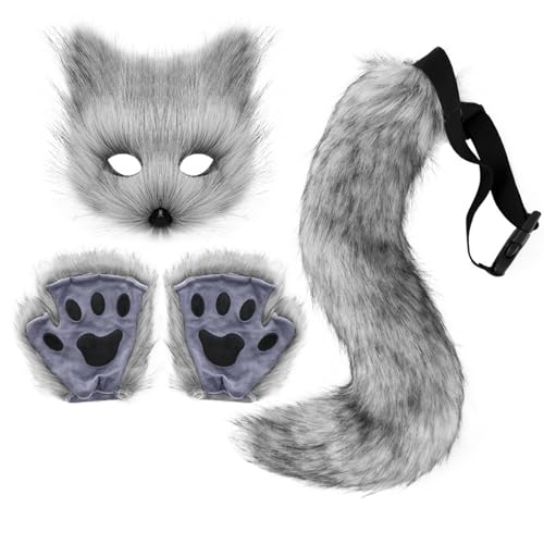 Halloween Furry Animal Accessory Set for Adults with Mask Tail Paw Gloves - image 4