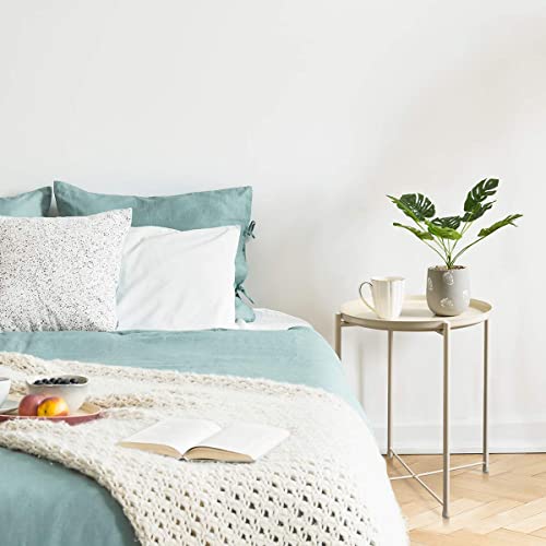 Hollyhome Tray Metal End Table, Sofa Table Small Round Side Tables, Anti-Rust And Waterproof Outdoor & Indoor Snack Table, Accent Coffee Table,（H） 20.28" X（D） 16.38", Cream-Colour #TOP4