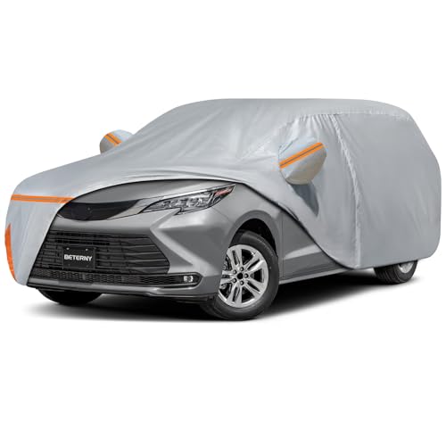 Image of Car Cover for 2003-2024 Toyota Sienna Minivan, Waterproof Custom-fit All Weather Sun Rain UV Dust Snow Protection Outdoor Sienna Full Car Cover with Door Zipper and Cotton Lining-Gray