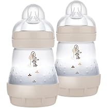 MAM Biberon Easy Start 160 ml (Set da 2), Kit da 2 biberon anticolica per allattamento misto che riduce le bolle d’aria e il rischio di coliche, Accessori neonati con tettarella misura 1, Neutro