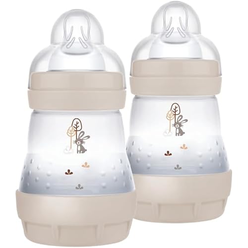 MAM Biberon Easy Start 160 ml (Set da 2), Kit da 2 biberon anticolica per allattamento misto che riduce le bolle d'aria e il rischio di coliche, Accessori neonati con tettarella misura 1, Neutro