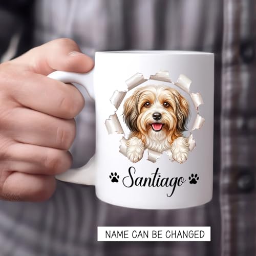 BigTees Personalized Havanese Lovers White Coffee Cups, Havanese Ceramic Mug Gift for Dad Mom Pet Owner, Customized Dog Peeking Accent Mug, Dog Breaking Through Wall Cup 11oz 15oz, Pet Porcelain Mugs