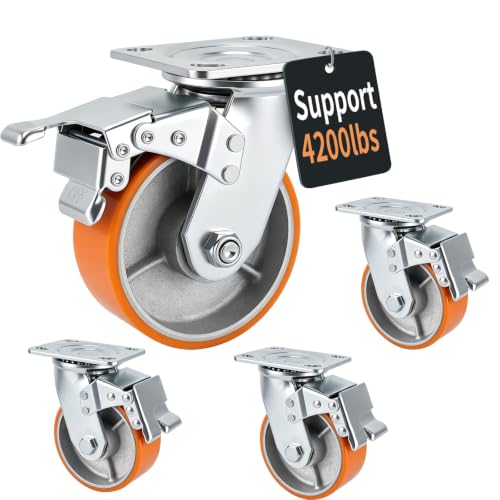 TKU 5" Caster Wheels, Heavy-Duty Casters Set 4 - Total Locking wi...