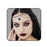 Flimire Vintage Crescent Moon Head Chain Halloween Black Rhinestone Forehead Chain Hair Acessories for Women and Girls (Black, Free Size)