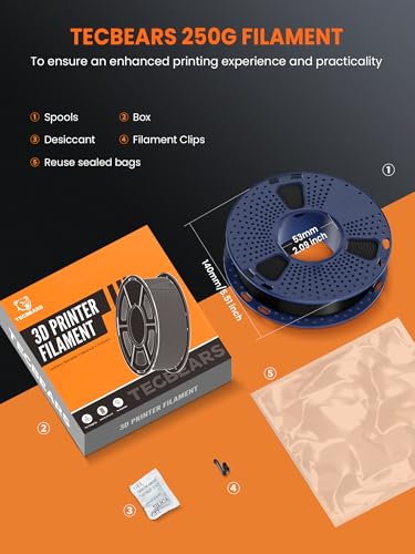 Image of TECBEARS Wood PLA Filament Bundle for Most 3D Printers | Natural Matte Texture PLA, 250g Spool, 4 Rolls, 1kg Total, Individually Vacuum Packed, Walnut+Logs+Cherry+Maple