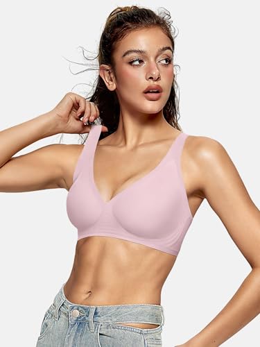 Image of OEAK Womens Deep V Bras Wireless Comfortable Bra Supportive No Underwire Bras Tshirt Push Up Bralettes Plunge Seamless Bra