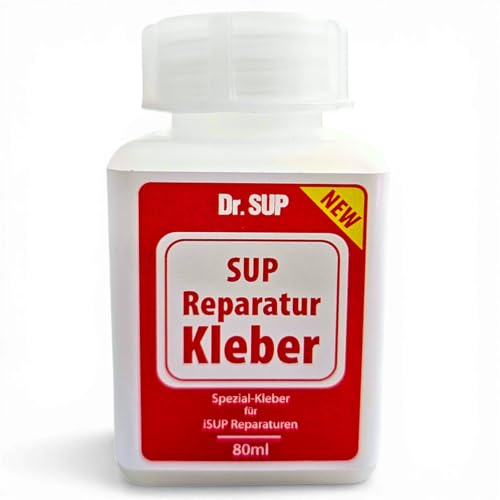 Dr. SUP Reparaturkleber 80ml - speziell für SUP Boards - PVC Kleber farblos elastisch uv- & salzwasserbeständig - Loch abdichten Risse reparieren Stand Up Paddle Board/iSUP Reparaturen