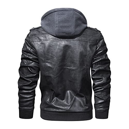 Eutropoon Men's Pu Faux Leather Jacket Zip-Up Motorcycle Biker Jacket Fall Winter Vintage With Removable Hood #TOP2