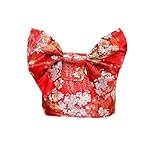 [Sovoak] 作り帯 子供 浴衣帯 マジックテープ ワンタッチ ゆかた帯 女の子 (赤, フリーサイズ)