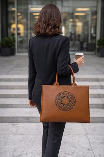 Image of Women's Leather Tote Bag | Structured for Office, Casual, Party & Formal Use | Stylish Shoulder Carry Tote (Black)