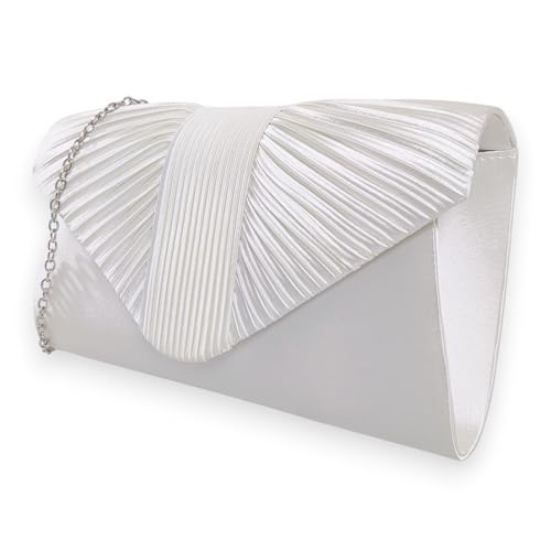UShopUK Pochette en satin plissé style enveloppe pour mariage, bal de fin d'année, soirée de mariage, soirée de fête, ivoire, 13.0cm (H) x 24cm (W) x 5cm (D)