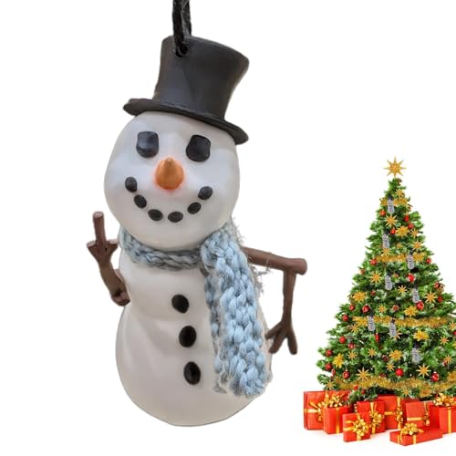 Ciondolo albero con figure pupazzo di neve, ciondolo pupazzo di neve con albero di Natale - Figura in miniatura in resina ciondolo albero di Natale | Ciondolo festivo del fumetto p