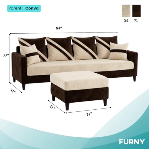 Image of SLEEPIFY Canza 4 Seater Sofa Set with Ottoman (Dark Brown - Cream) | Premium Soft Velvet | Plush Comfort Cushions | Modern Living Room Sofa | Spacious Comfortable Seating