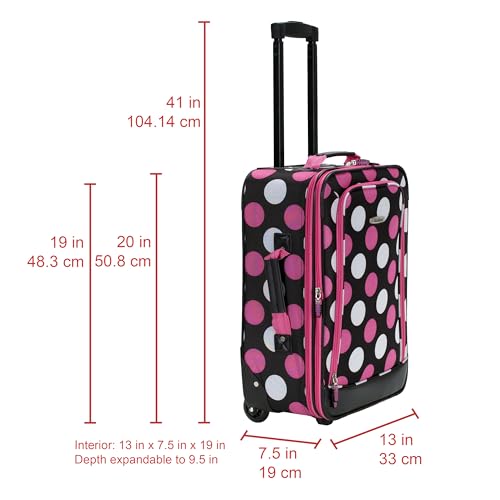 Image of Rockland Fashion Softside 2 Piece Luggage Set, Expandable, (14 inch Tote /19 inch Upright), Multi Pink Dot