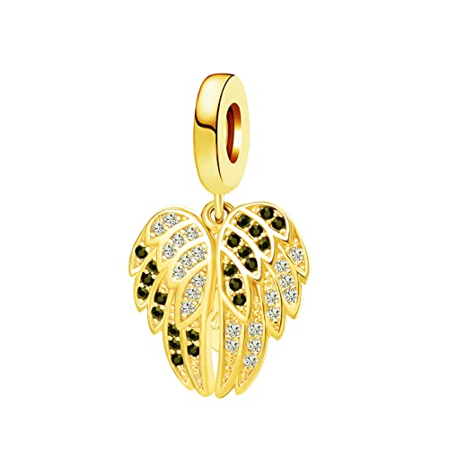 Miwangling Gold Pave Angel Wing Charm Openable Heart Love Bead For Pandora Bracelet #TOP1