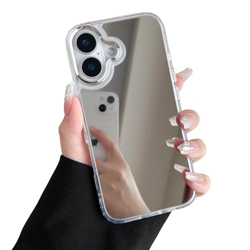 ZTOFERA Case for iPhone 16, Luxury Mirror Makeup Case Crystal Clear Bright Back Soft TPU & Hard PC Slim Case, Full Camera Lens Protective Shockproof Anti-Scratch Cover for iPhone 16 6.1