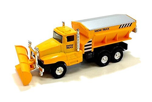 6" Sunny Yellow Diecast Snow Plow Salt Truck with Pull Back and Go Action