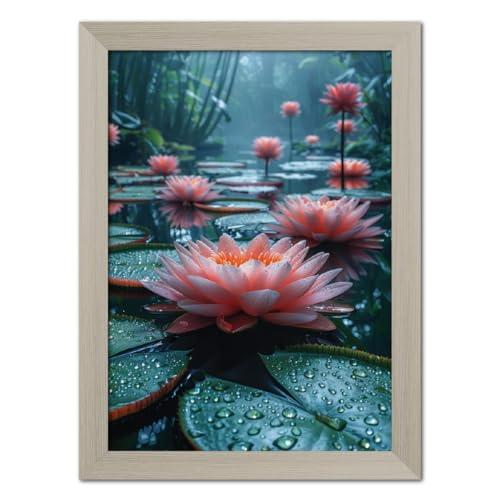 Image of TenorArts Lotus Flower Photo Frame Vastu Positivity Lucky Wall Painting Aesthetic Art Frames with White Wooden Texture for Living rooms Office Bedroom - Wall Painting /Hangings (12inches x 9inches)